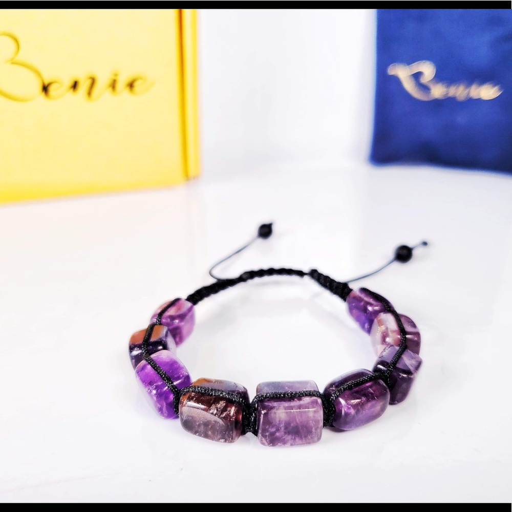 Unisex Amethyst Square Beaded Adjustable Bracelet